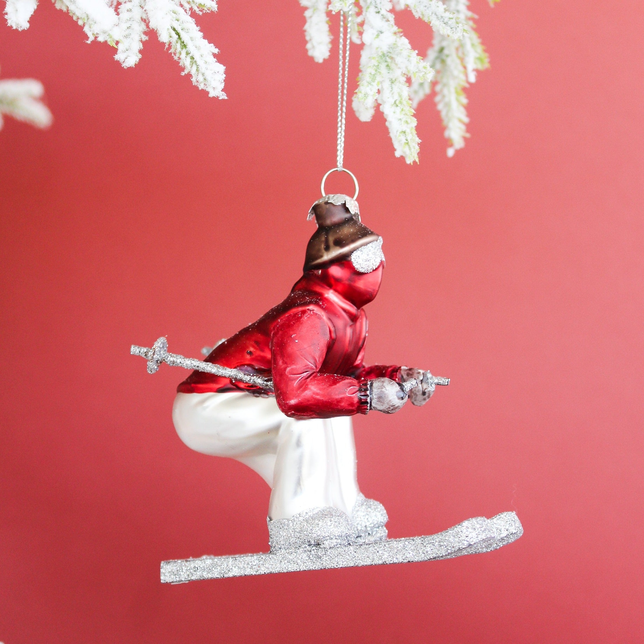 Hand-Painted Glass Skier Ornament