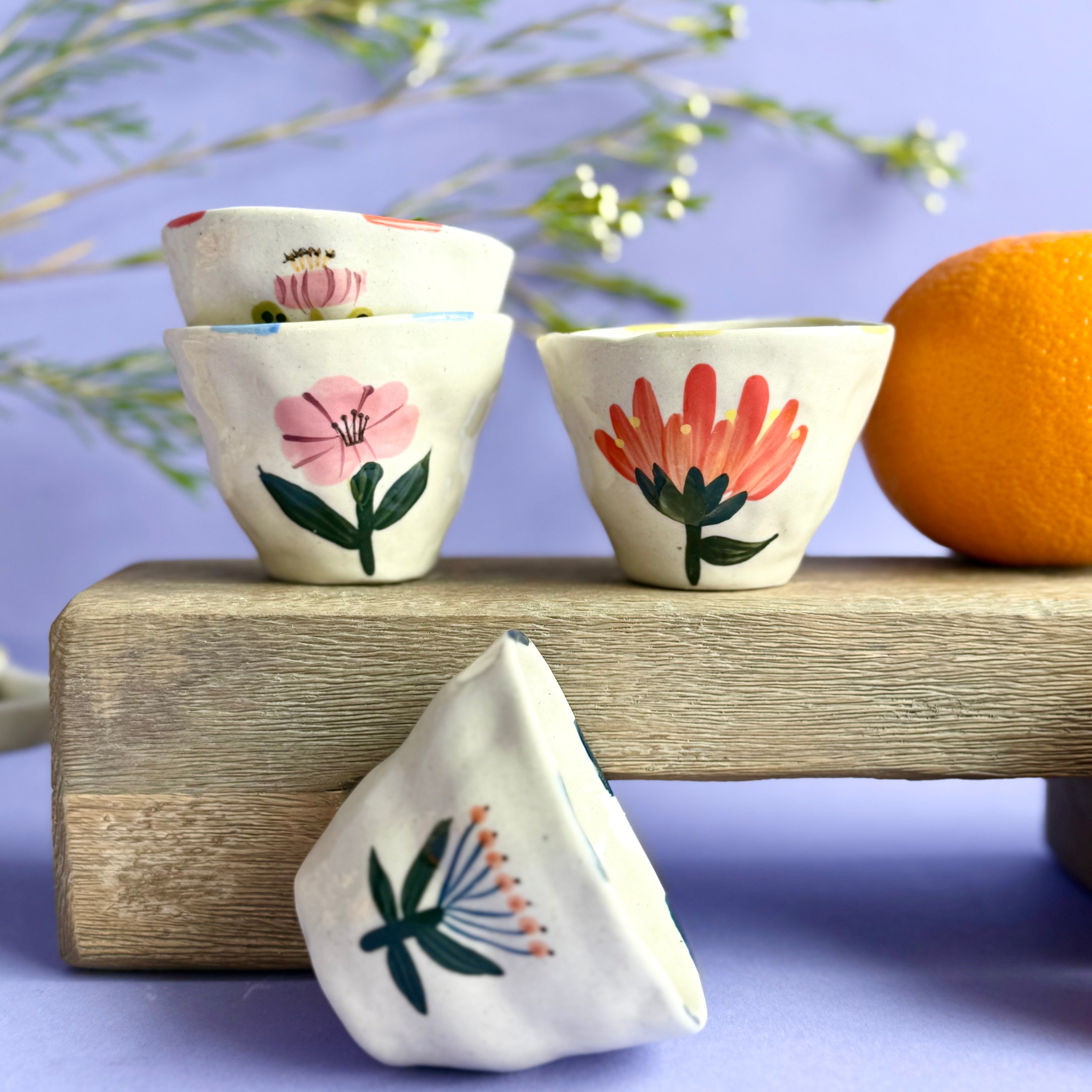 Hand Painted Flower Cup/Bowl