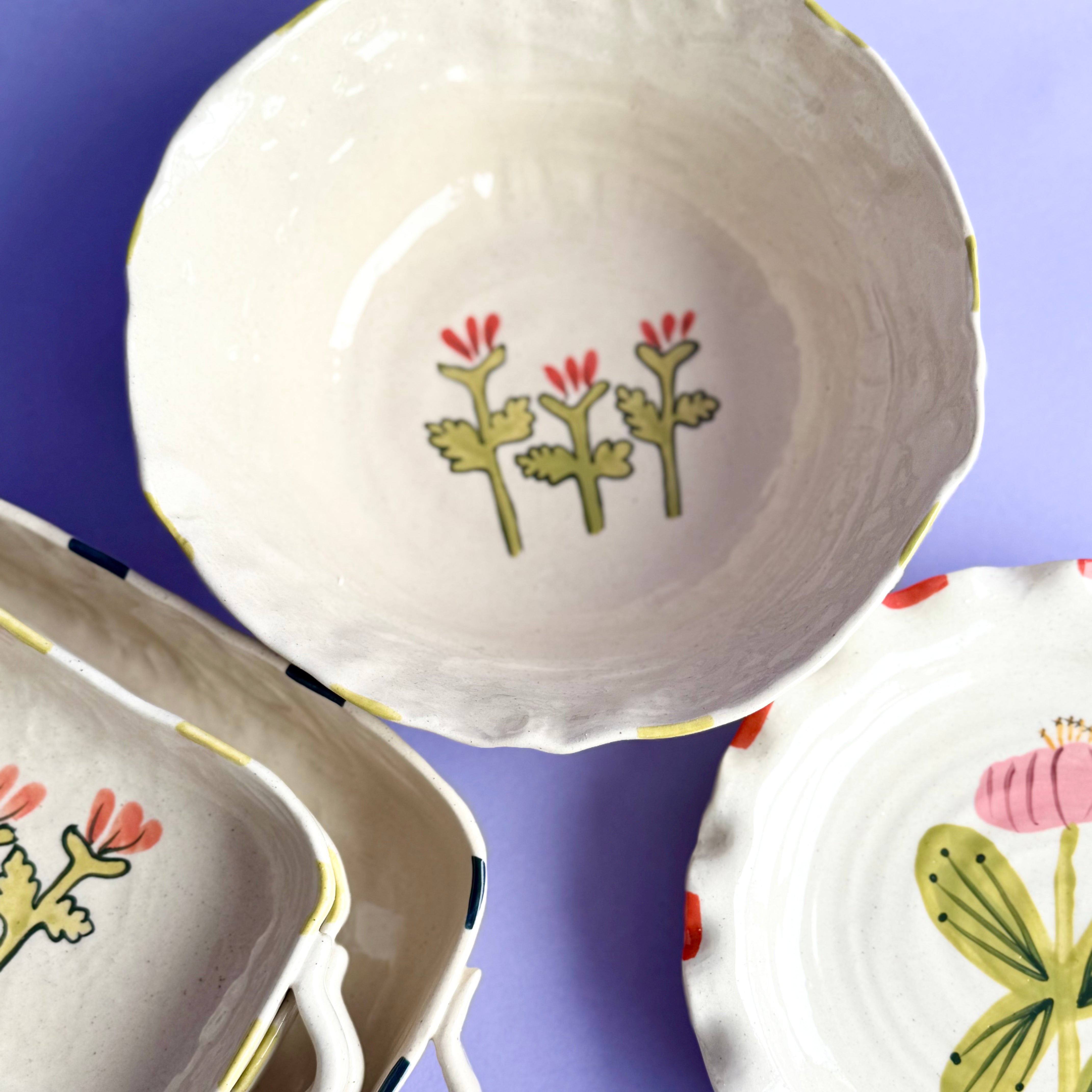 Hand Painted Flower Serving Bowl