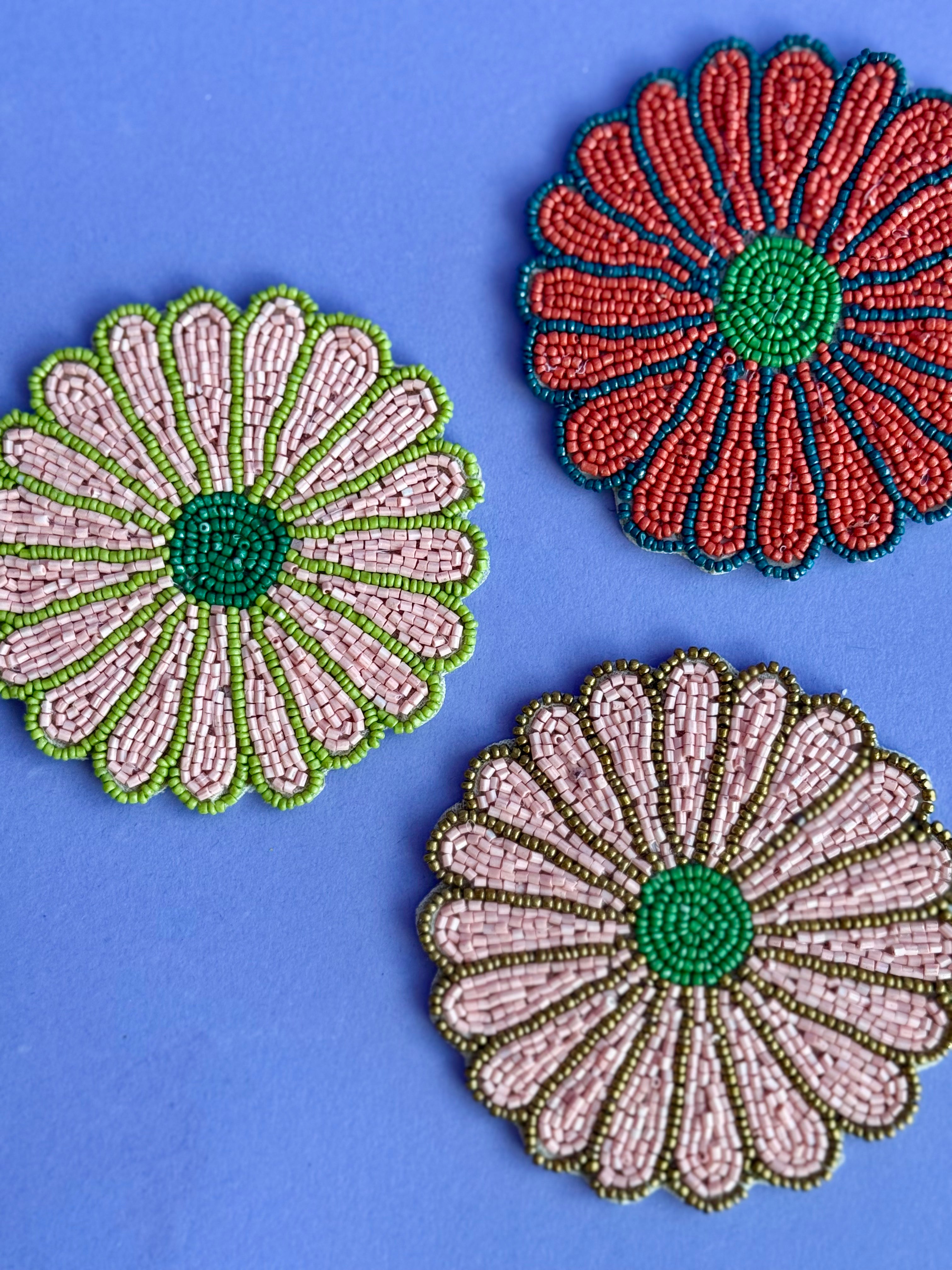 Glass Beaded Flower Shaped Coasters