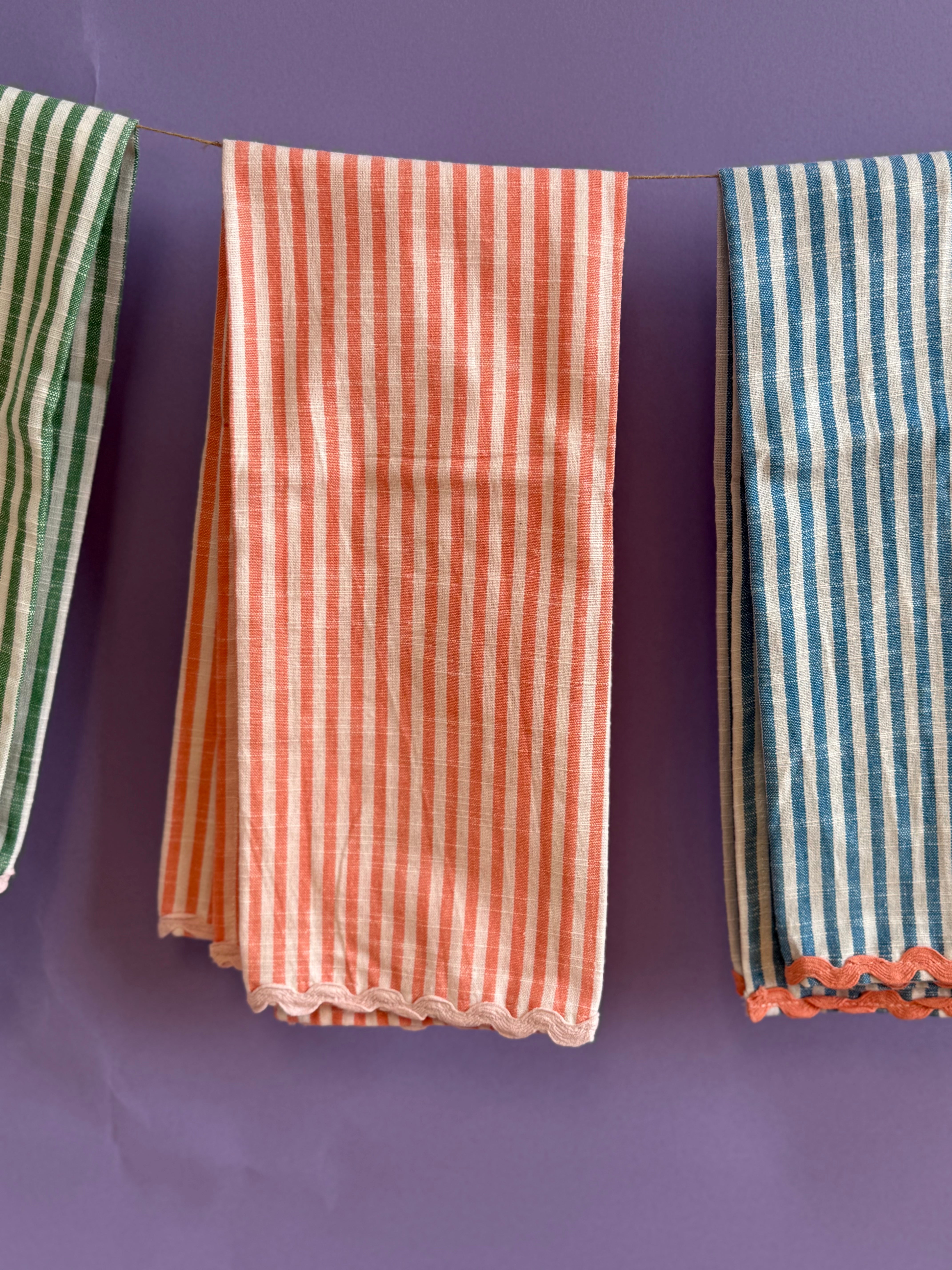 Ric Rac Trim Striped Tea Towel