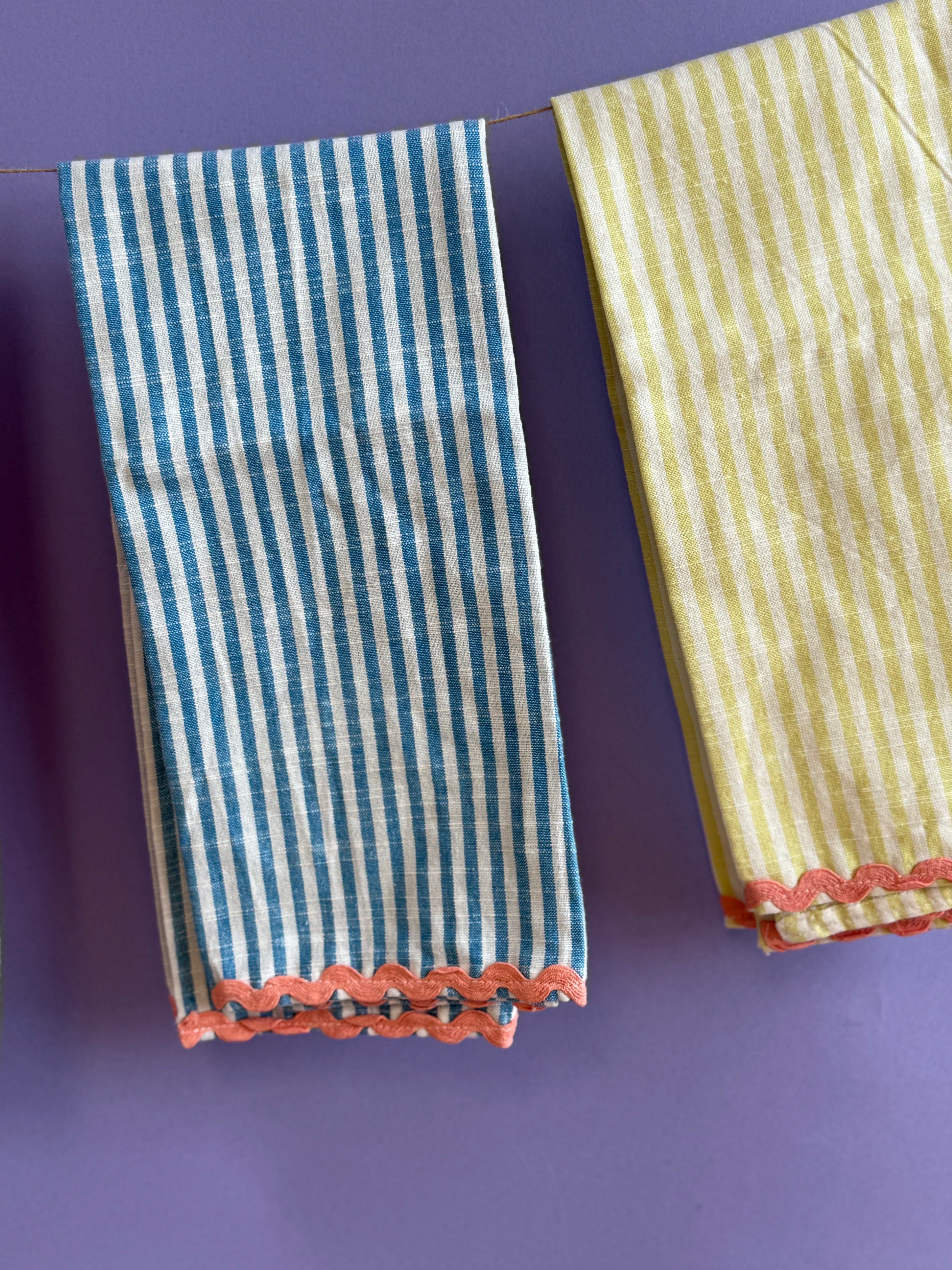 Ric Rac Trim Striped Tea Towel