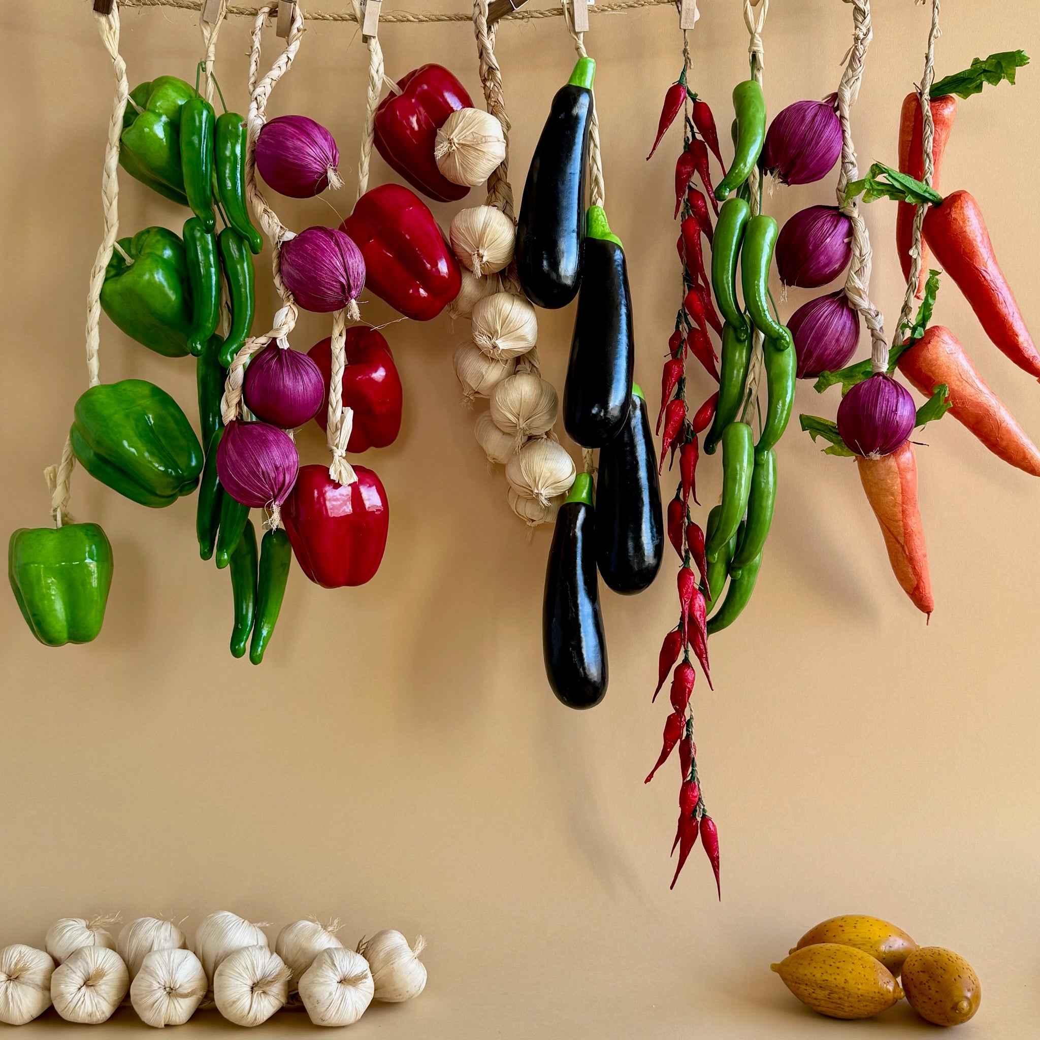 String of Green Bell Peppers