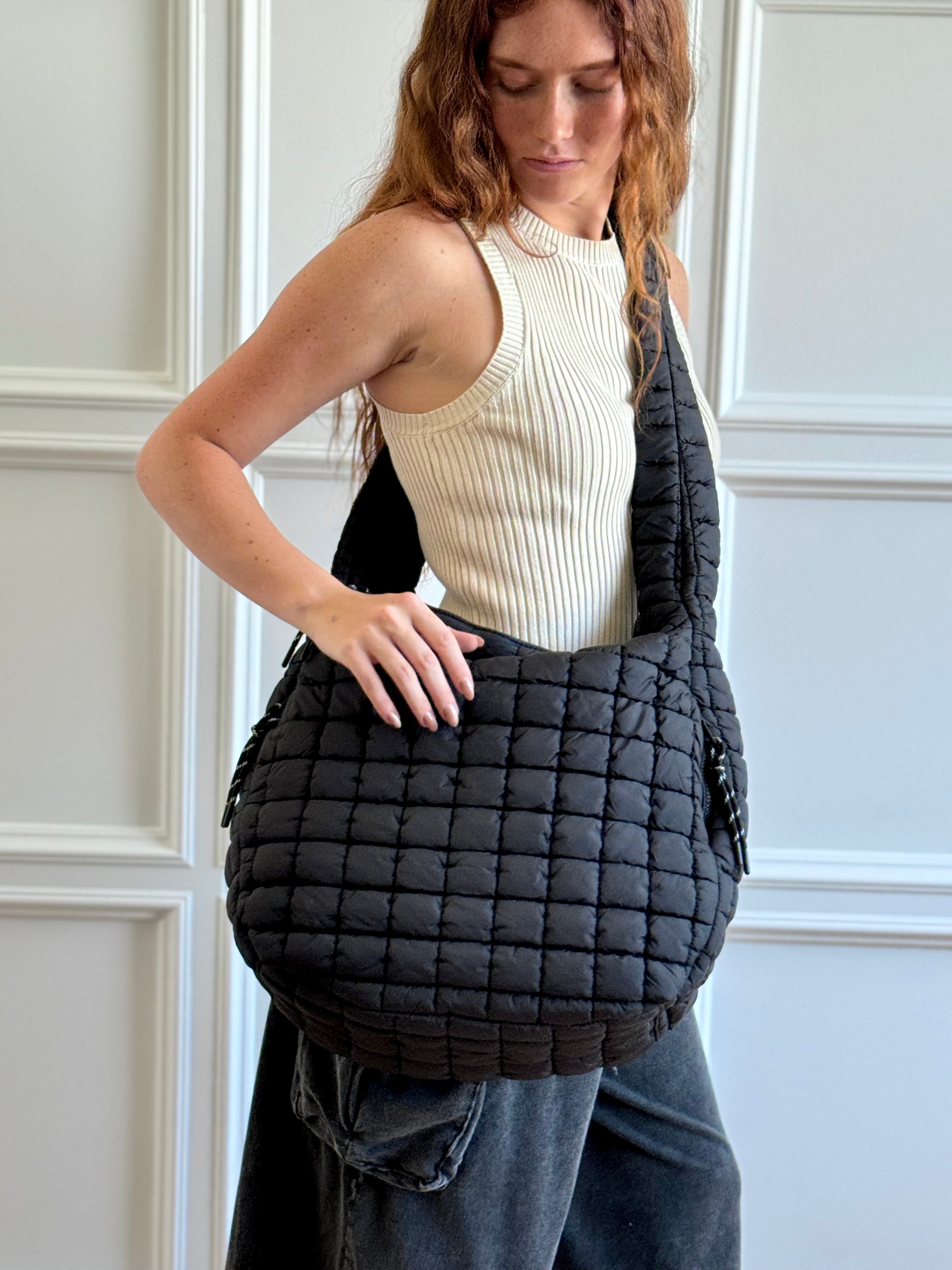 Leda Quilted Nylon Puffer Hobo Bag