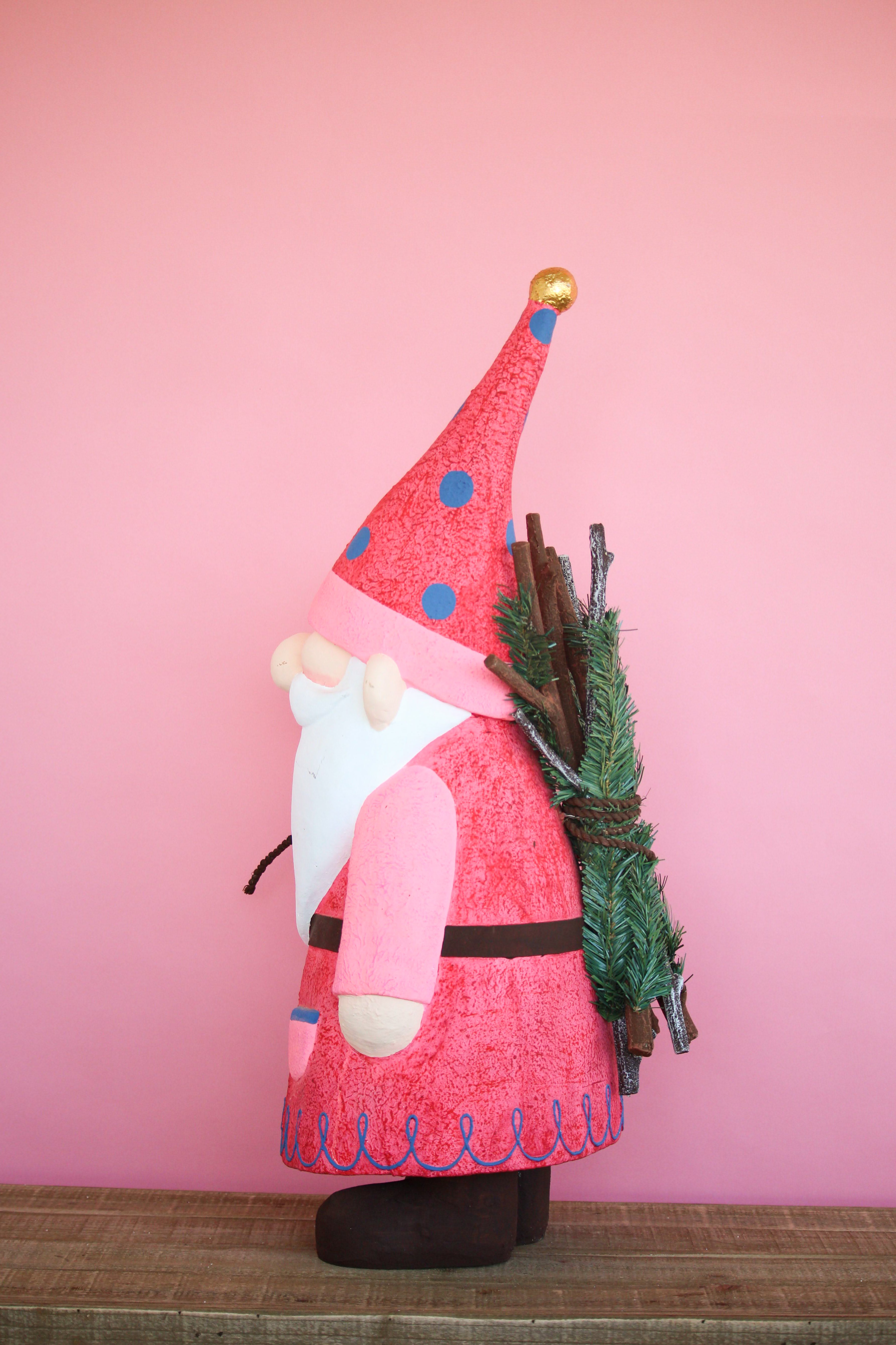 Pink Gnome with Bundle of Sticks