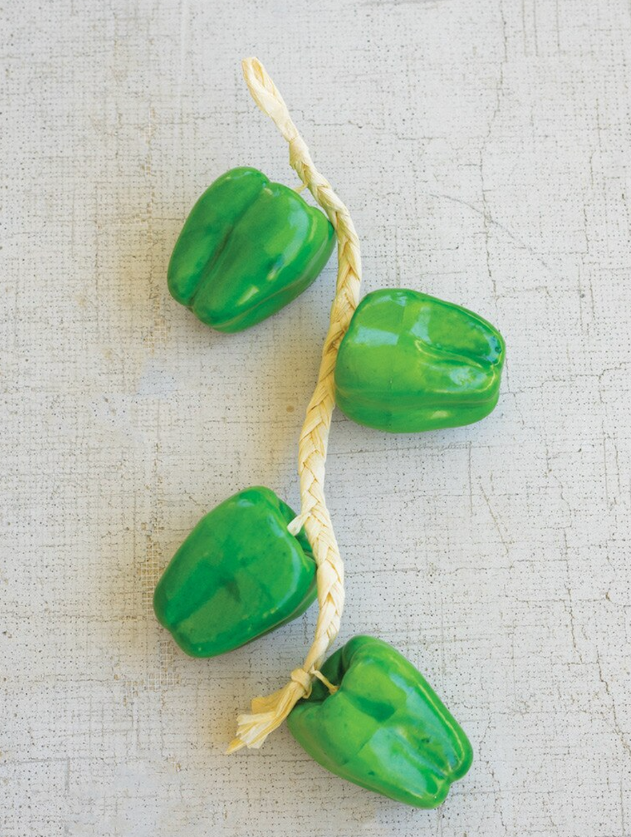 String of Green Bell Peppers