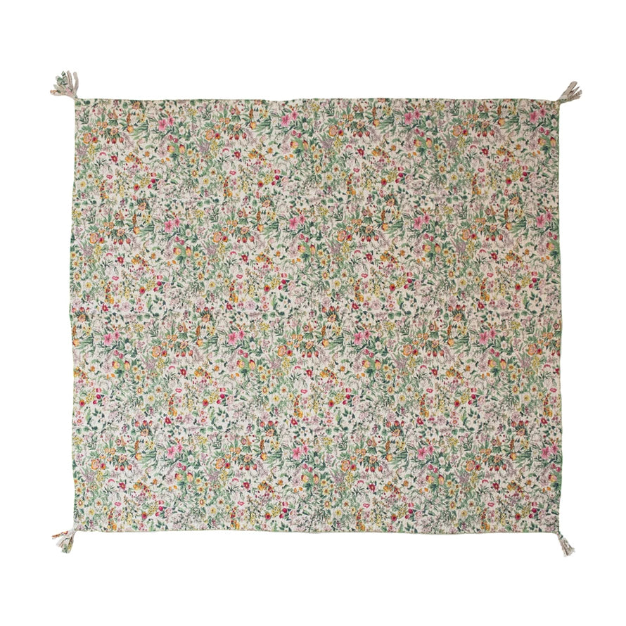 Floral Quilted Throw Blanket