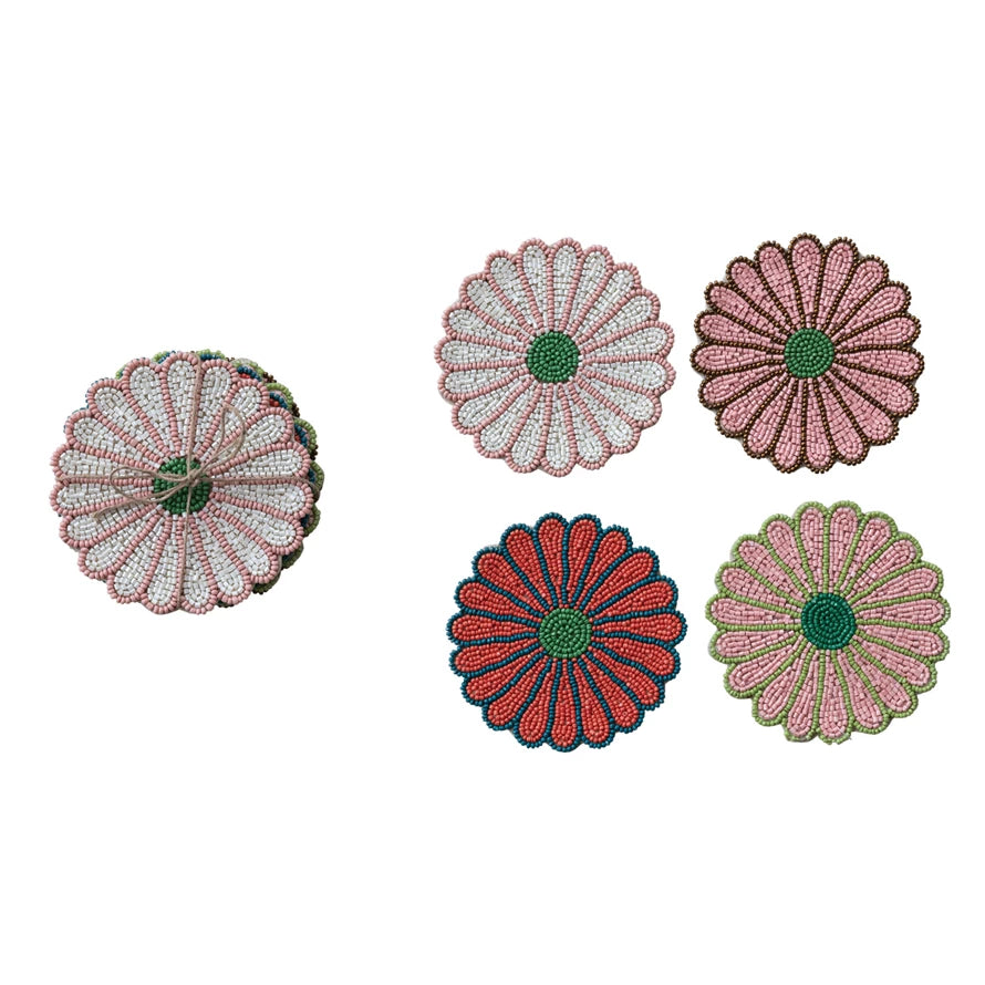 Glass Beaded Flower Shaped Coasters