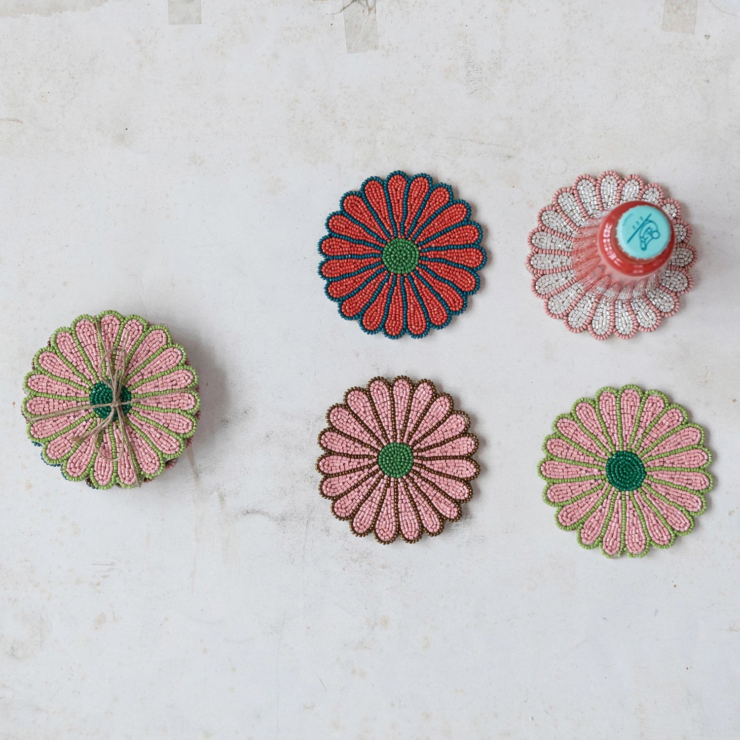 Glass Beaded Flower Shaped Coasters