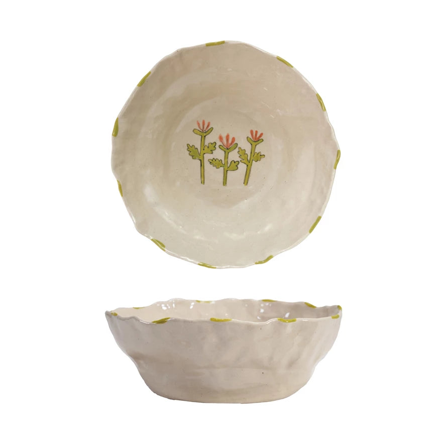 Hand Painted Flower Serving Bowl