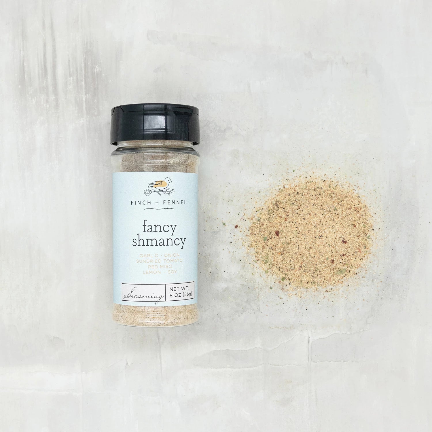 Product shoot of fancy shmancy seasoning from fitch and fennel.