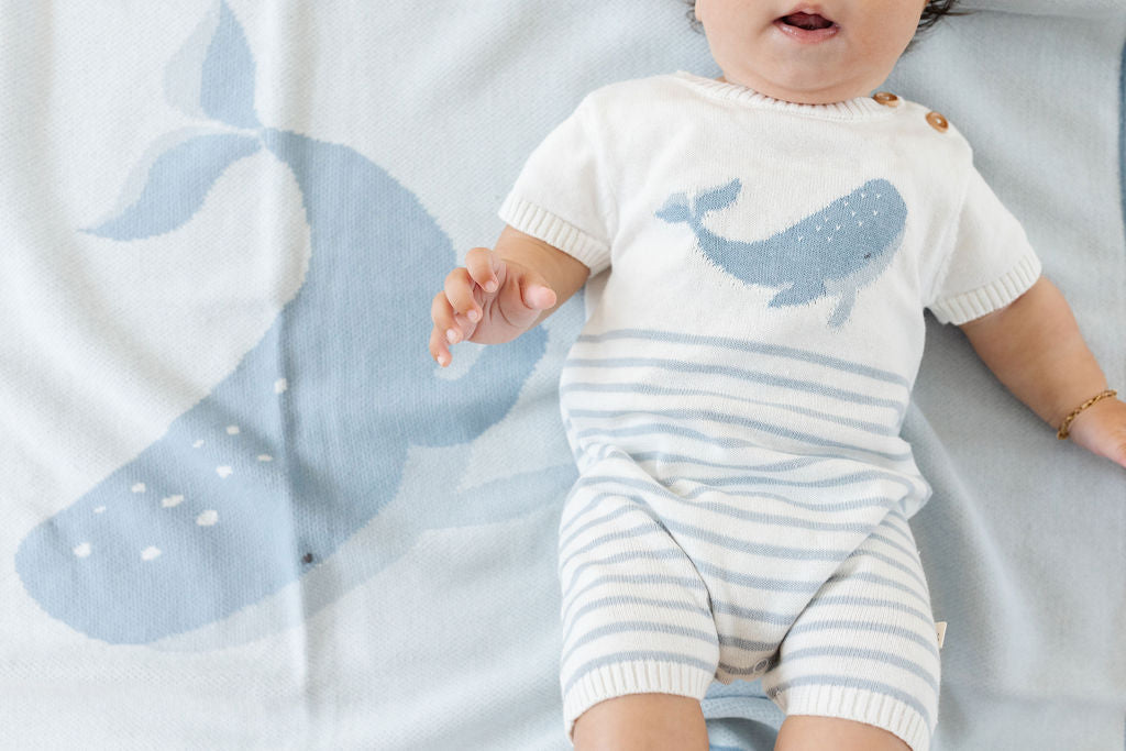 Whale Cotton Knit Baby Blanket