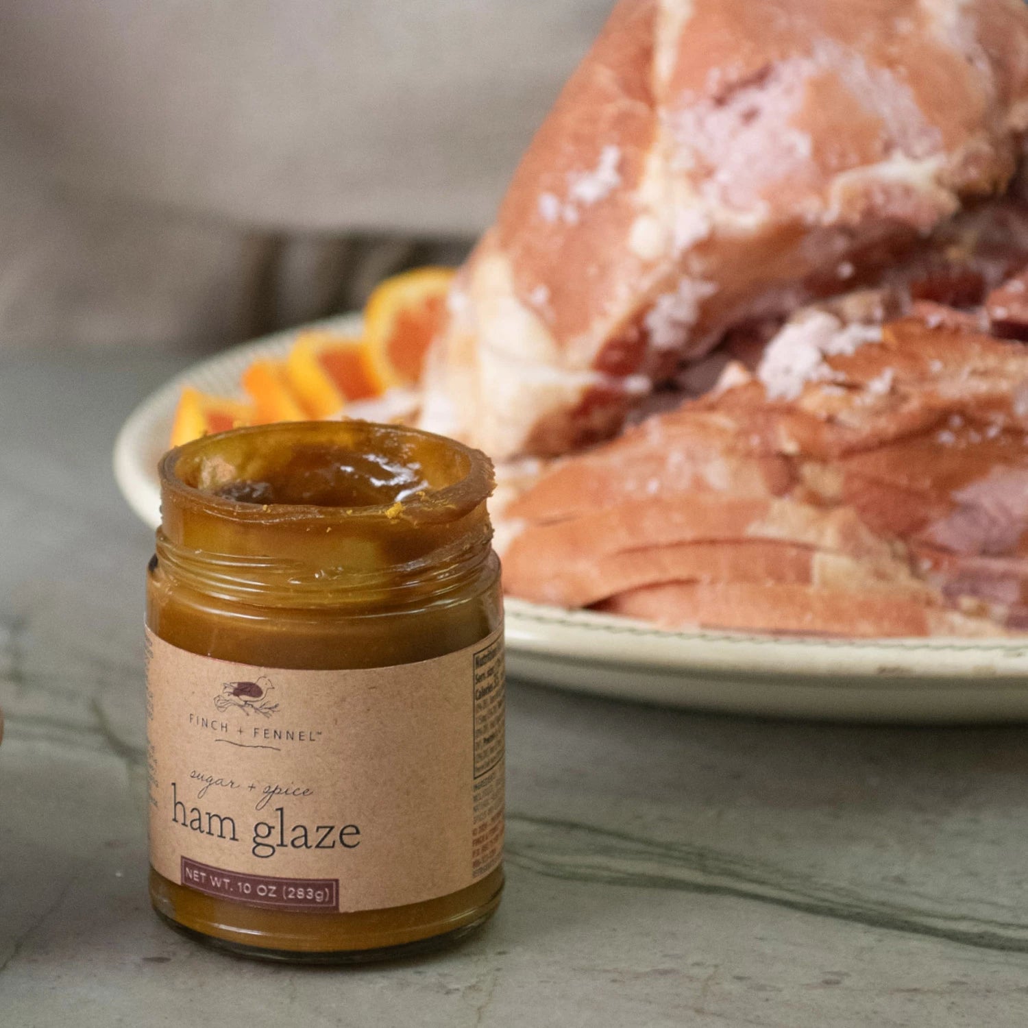 Product shoot of sugar and spice ham glaze.