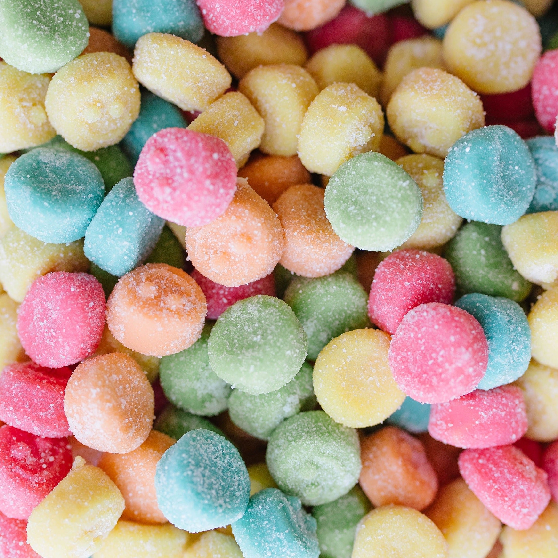 Product shoot of mini sour poppers fruity gummy candy. 